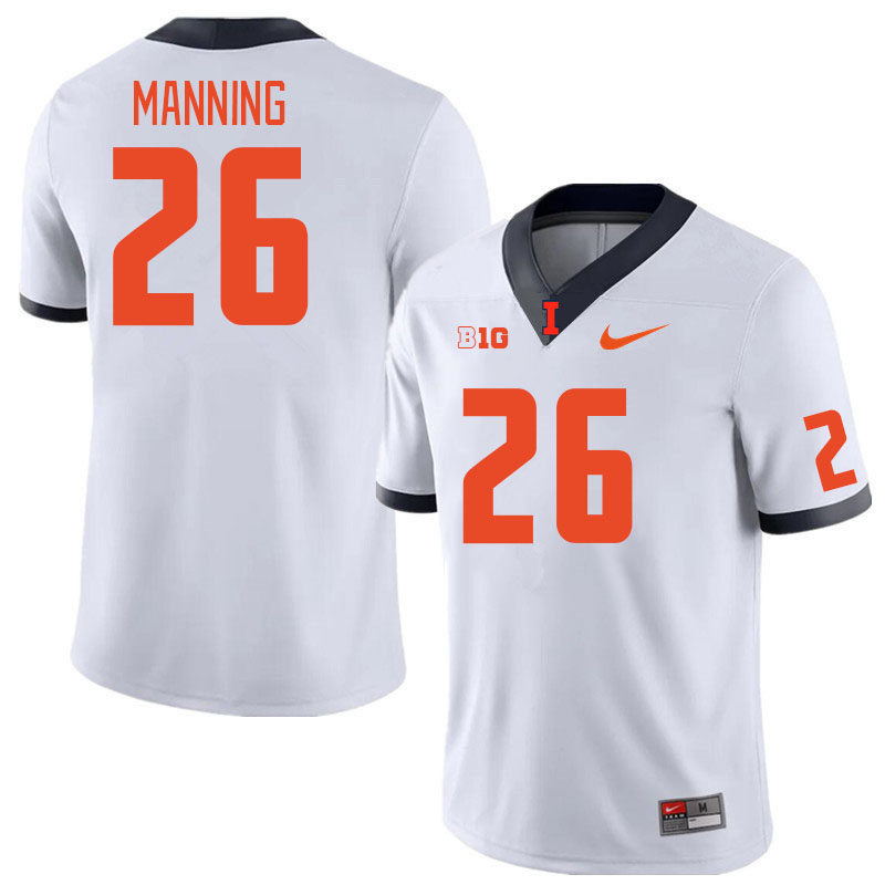 Men #26 Mike Manning Illinois Fighting Illini College Football Jerseys Stitched Sale-White